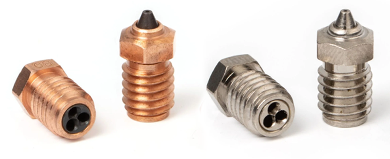 The CHT BiMetal nozzles before (left) and after (right) nickel coating